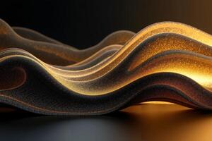 undulating waves of gold and black with a glowing golden light source casting a warm hue photo