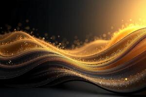 undulating waves of gold and black with a glowing golden light source casting a warm hue photo