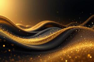 undulating waves of gold and black with a glowing golden light source casting a warm hue photo