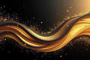 undulating waves of gold and black with a glowing golden light source casting a warm hue photo
