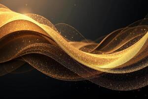 undulating waves of gold and black with a glowing golden light source casting a warm hue photo