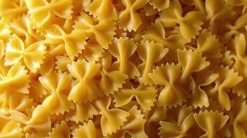 Uncooked Farfalle Pasta. A Culinary Canvas of Bow-Tie Macaroni, Creating a Lively and Textured Background for Gourmet Cooking - Top View, Rotating. Turning Dry Pasta. Raw Macaroni - Rotation video