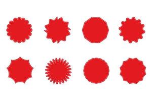 Set of round red labels on isolated white background. vector