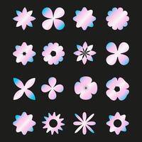 Set of holographic stickers on isolated background. Collection of abstract holographic floral labels. vector