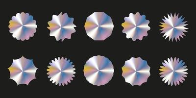 Holographic stickers. Emblems. Rainbow shiny labels with space for text. Set of designs on isolated background. vector