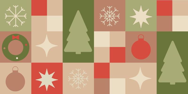 Christmas and New Year background in Bauhaus style.Flat design of geometric shapes. Template for cards, posters, banners, covers.