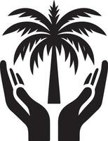 Black palm tree with hand. vector