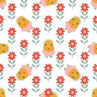 Cute creative background in a trendy minimalist style. texture with floral elements and cartoon characters. vector