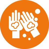 Two hands with soap and water in an orange circle vector