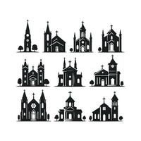 Church buildings icons set vector