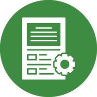 A green circle with a green paper document and a gear vector