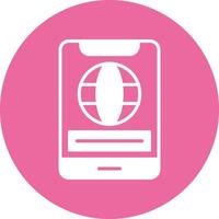A pink phone with a globe icon on it vector