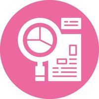 A pink circle with a magnifying glass and a clock vector