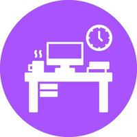 A purple circle with a computer and clock on it vector