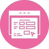 A pink circle with a white outline of a computer screen vector