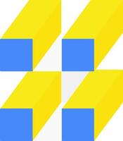 Four yellow and blue cubes with a blue square in the middle vector