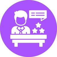 A man sitting at a desk with a speech bubble vector