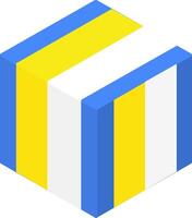 A cube with yellow, blue and white stripes vector