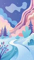 Abstract winter background with fluid organic shapes and snowflakes, pastel colors with copy space vector