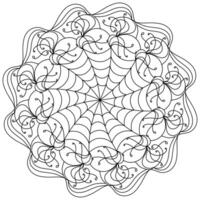 Doodle outline mandala in the shape of a cobweb, creative Halloween coloring page for activity vector