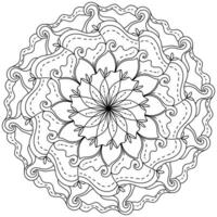 Outline mandala with a flower in the center and waves, abstract doodle coloring page for activity vector