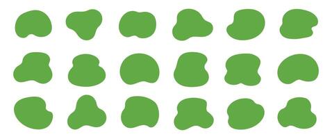 Organic blob shape, abstract green color amoeba, irregular fluid element set. Simple flat abstract splodge, amoeba blob figure, liquid shape graphic design element. vector