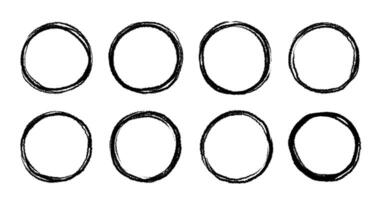 Round circular logo hand drawn brush stroke icon frame element. Round logo frame hand drawn texture brush stroke. Circle doodle ink black shape. Rough grunge circular. vector