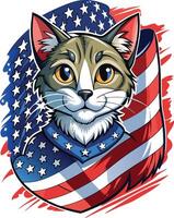Patriotic Cat in USA Flag Illustration vector