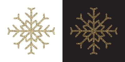 Elegant golden glitter snowflake on white and black background. vector