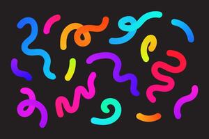 Abstract Color Gradient Shapes Set. Graphic with Wavy Lines in Rainbow Colors. Colorful Fluid Wave Pattern. Squiggly Design Elements vector