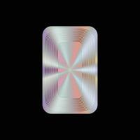 Holographic iridescent y2k sticker label with silver lines pattern rectangular geometric shape isolated vector