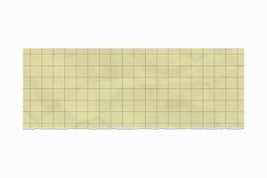 Slightly crumpled peace of yellow grid paper with torn edge isolated on white background. vector