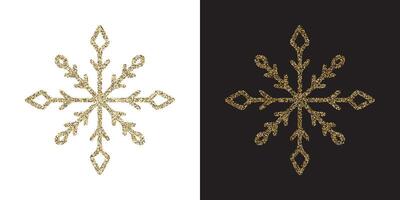Golden glitter snowflake on white and black background for winter holiday festive designs Elegant intricate isolated element. vector