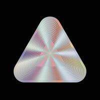 Holographic iridescent y2k sticker label with silver lines triangle geometric shape isolated. vector
