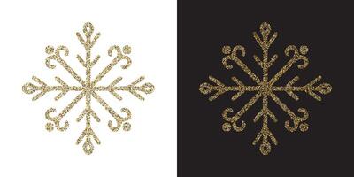 Elegant golden glitter snowflake on white and black background. vector