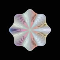 Holographic iridescent y2k sticker label with silver lines pattern wavy geometric shape isolated. vector