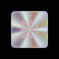 Holographic iridescent sticker rounded rectangle with silver lines isolated on black background for modern design. vector