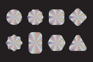Holographic stickers in different geometric shapes with shiny silver outline. illustration isolated on black. vector
