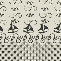 batik ship and ocean pattern vector