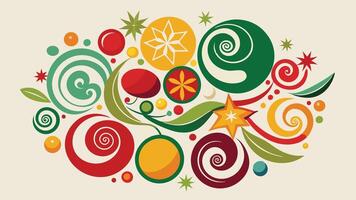 Colorful holiday ornaments with swirls and patterns displayed together in a vibrant festive arrangement, perfect for adding cheer to any seasonal celebration vector