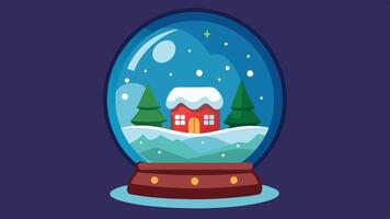 A festive snow globe features a serene winter landscape with three snow-covered trees nestled among soft, rolling hills on a bright winter day vector