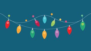 A vibrant string of colorful holiday lights hanging against a deep blue background, illuminating the space with festive cheer during the winter season vector