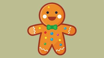 A cheerful gingerbread man with colorful icing, smiling broadly, presented on a bright blue background during the festive season vector