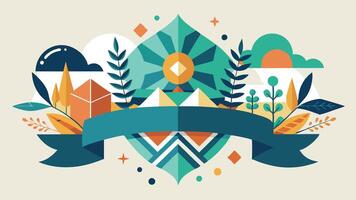 Colorful abstract illustration featuring geometric shapes, nature elements, and a vibrant landscape, showcasing creativity and design elements in a harmonious composition vector
