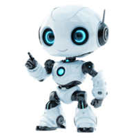 Friendly 3D Robot Consultant with Playful Expression Pointing at Its Eye, Isolated on Transparent Background png