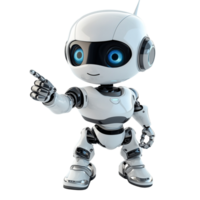 un simpático 3d robot consultor con un sonrisa y señalando gesto, aislado en transparente antecedentes png
