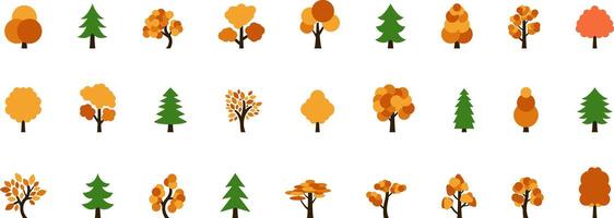 Tree icons set, simple silhouettes. Flat trees set, pines, spruces, conifers and deciduous trees. Forest green tree nature plant isolated illustration vector