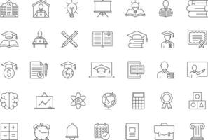 Education simple thin line icons set. E-learning, tutorial, distance learning, and audio courses collection. Academy, school, college, student. vector