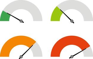 Dashboard speedometer icon set. Tachometer icon isolated. Performance indicator sign. Car speed. Fast internet speed sign. Speedometer icon. 3D meter with green, yellow, red indicators. vector