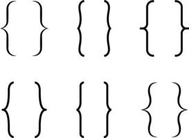 Curly braces icons set, double symmetric brackets. Typography symbols pair, frames for punctuation, maths, elements sign for text quote, mathematics. vector